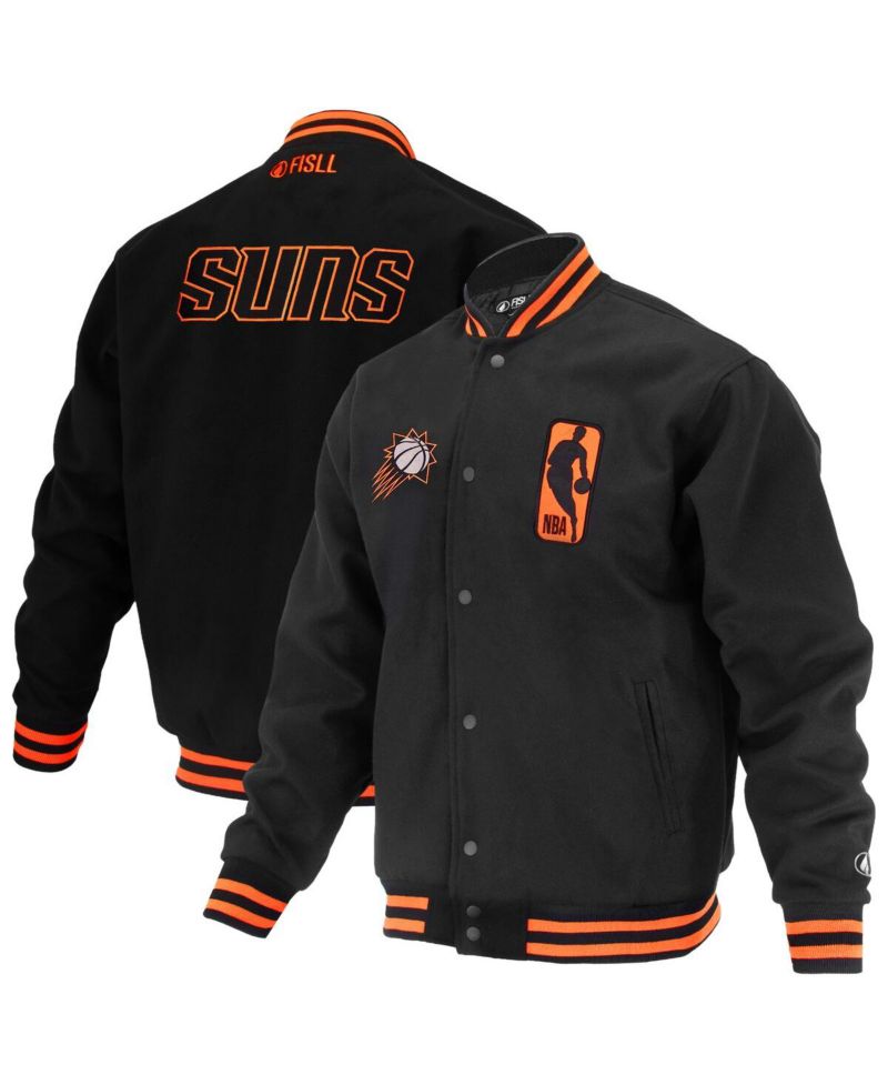 Men's and Women's Black Phoenix Suns Logo Man Shadow Collection Full-Snap Varsity Jacket