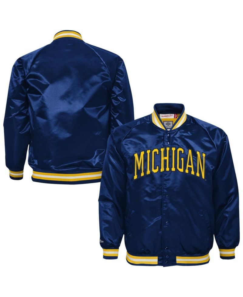 Big Boys and Girls Navy Michigan Wolverines Satin Full-Snap Jacket