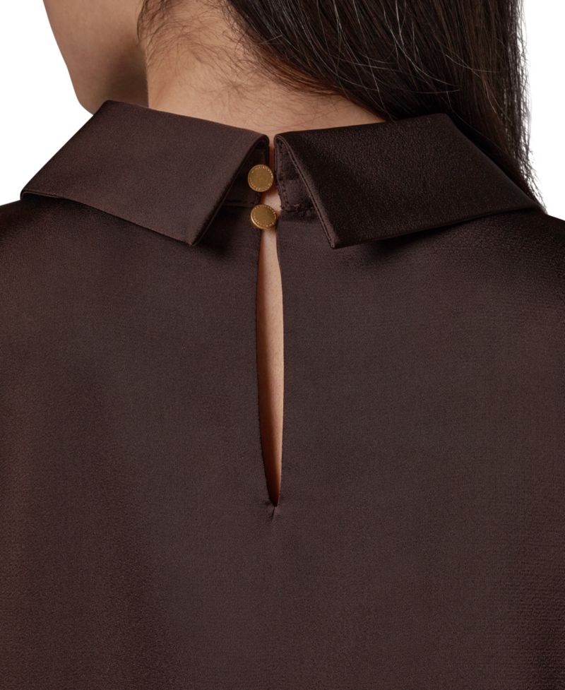 Women's Long-Sleeve Satin V-Neck Collared Blouse