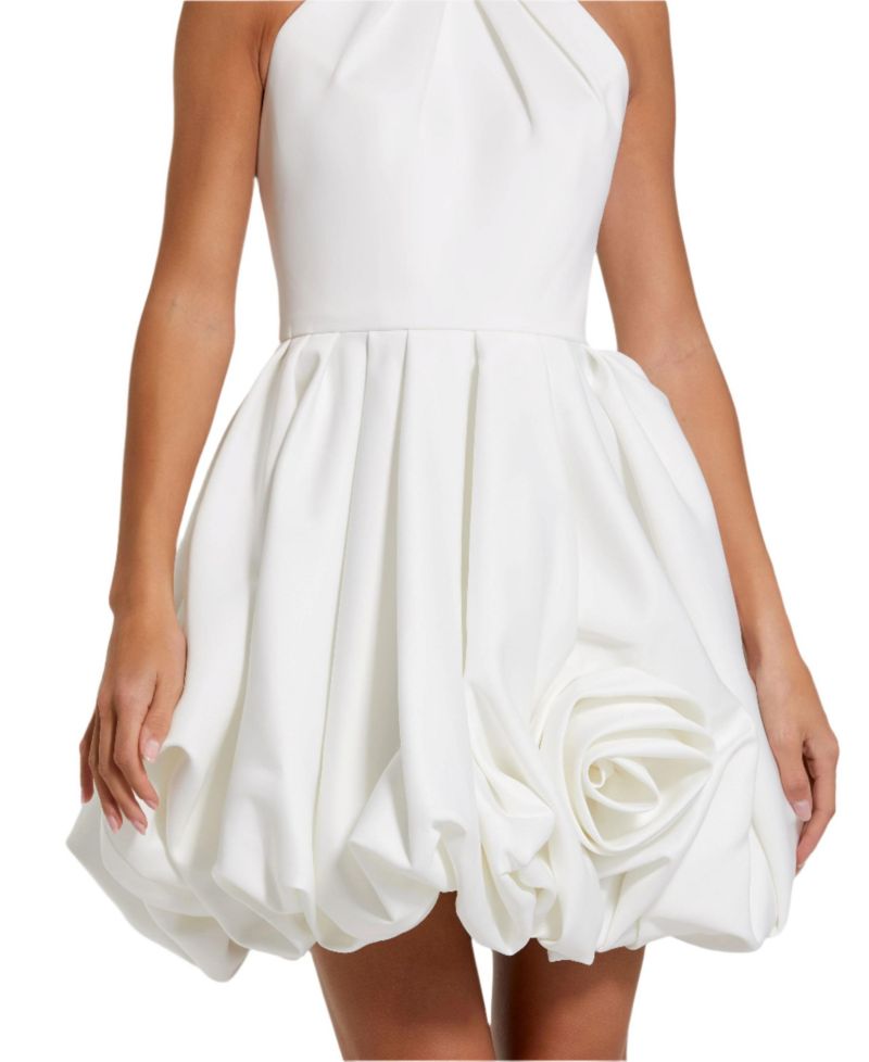 Women's Satin High Neck Sleeveless Bubble Hem Mini Dress