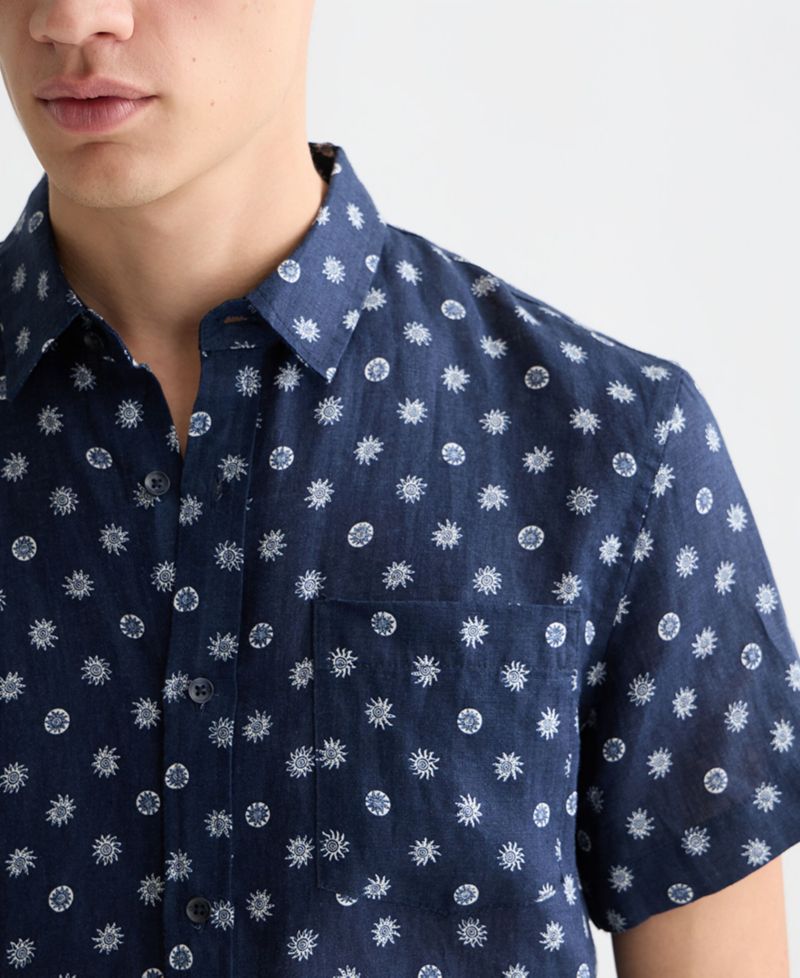 Men's Linen Micro Print Short-Sleeve Shirt