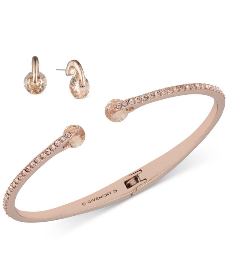 2-Pc. Color Floating Stone Crystal Cuff Bangle Bracelet and Matching Stud Earrings Set