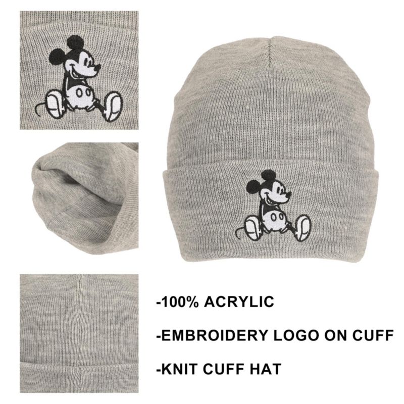 Men's Mickey Mouse Embroidery Acrylic Knit Standard Cuff Beanie