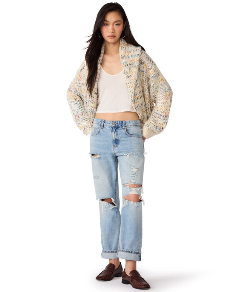 Women's Enid Shawl-Collar Open-Front Space-Dyed Cardigan Sweater