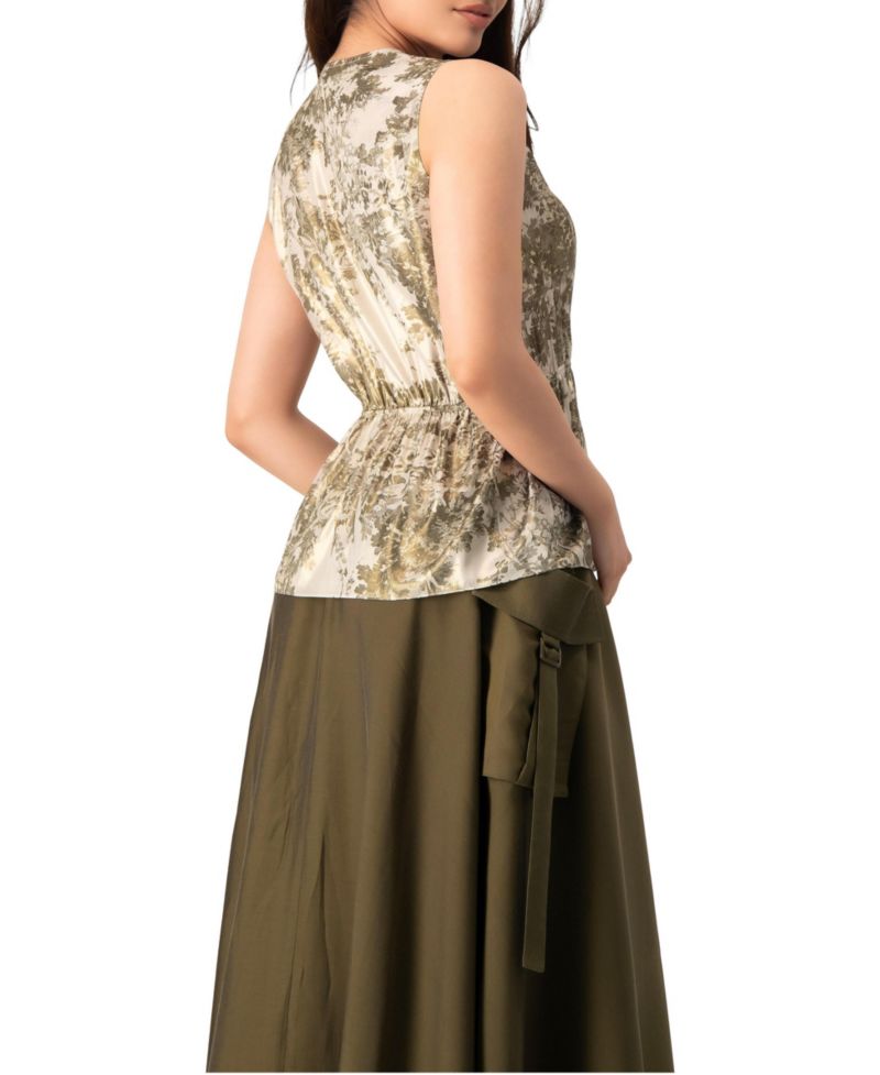 Women's Sleeveless Peplum Blouse in Abstract Botanical Print Top