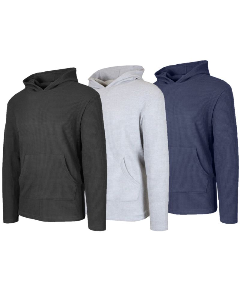 Men's Waffle Knit Thermal Pull-On Hoodies, 3-Pack