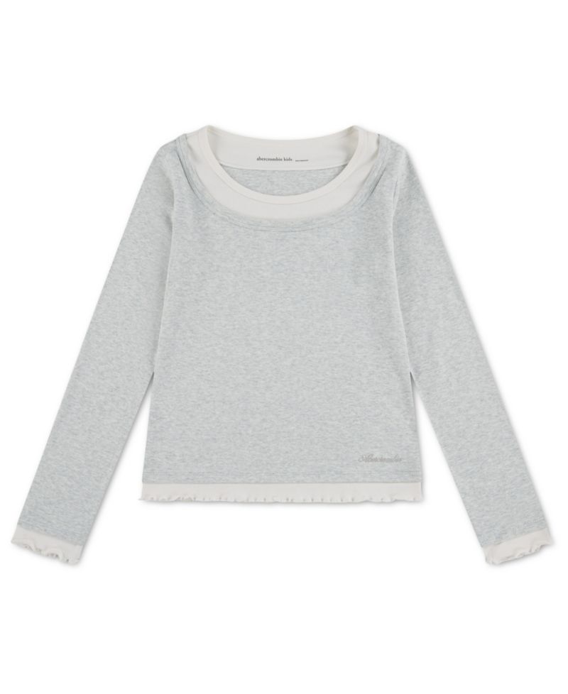 Girls' 5-16 Twofer Layered Long-Sleeve Ruffled Scoop Neck T-Shirt