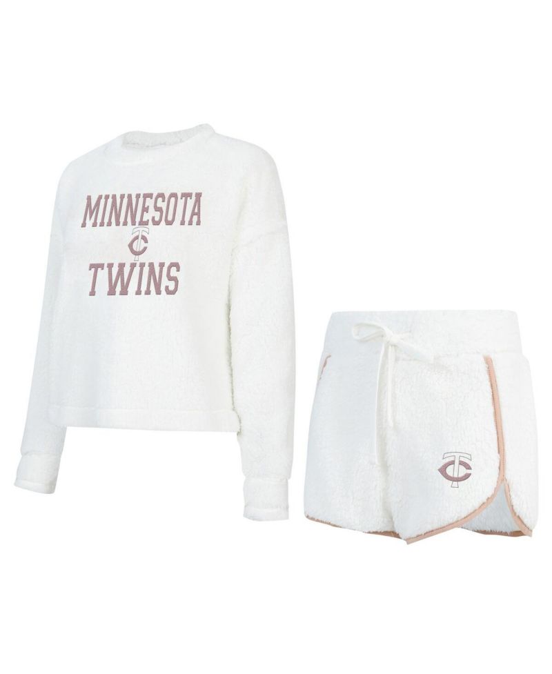 Women's 2-Pack White Minnesota Twins Painter Sherpa Long Sleeve Top and Shorts Set