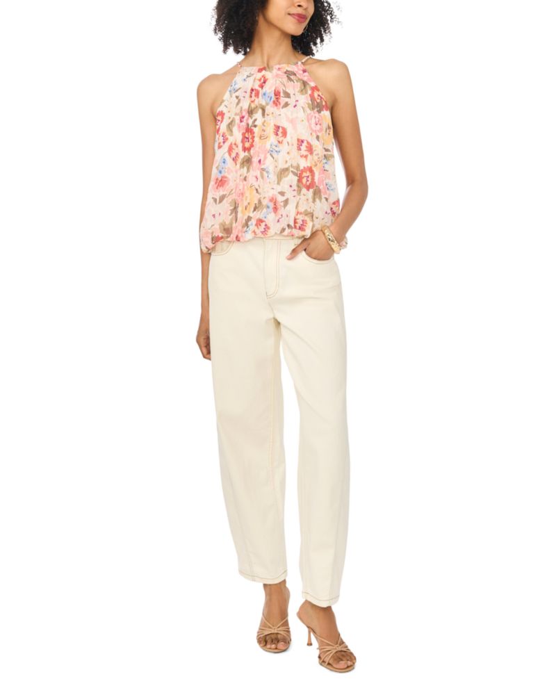 Women's Floral-Print Sleeveless Halter Bubble Top
