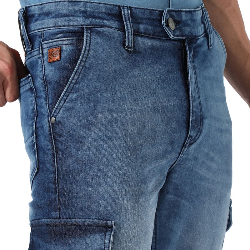 Men's Medium-Wash Cargo Denim Jeans