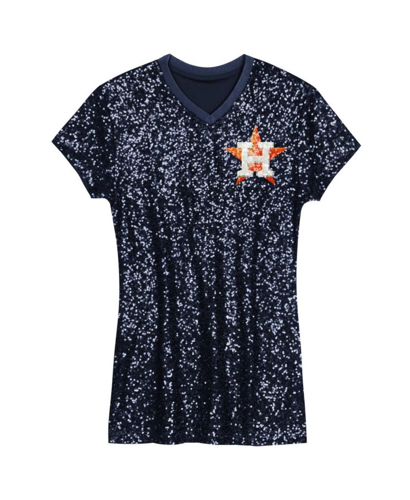 Girls Youth Navy Houston Astros Sequin V-Neck Dress