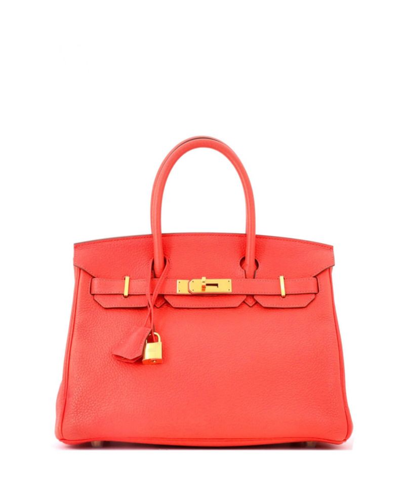 Pre-Owned Hermes Birkin 30 Handbag Red Clemence with Gold Hardware