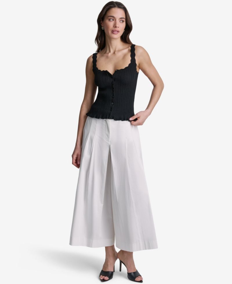 Women's Ribbed Button-Front Scoop Neck Tank Top