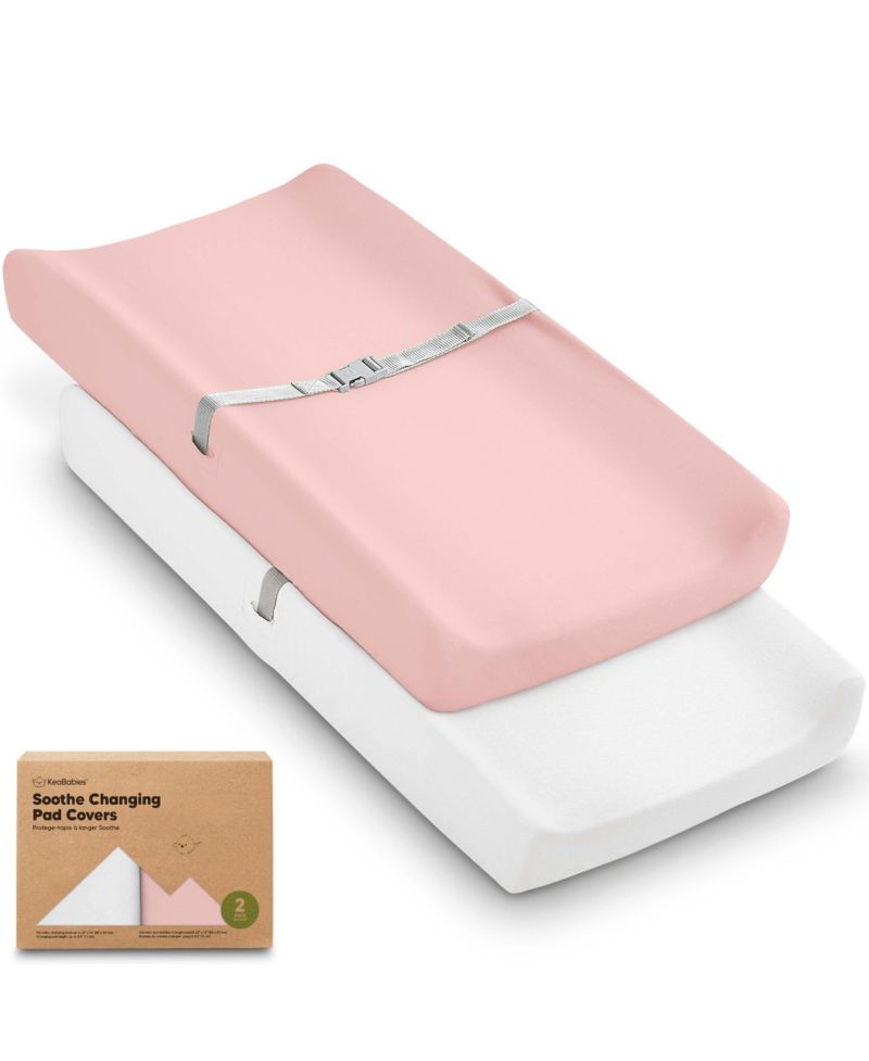 2pk Soothe Changing Pad Covers for Girl, Boy, Soft Cotton Contoured Diaper Changing Table Pad Covers