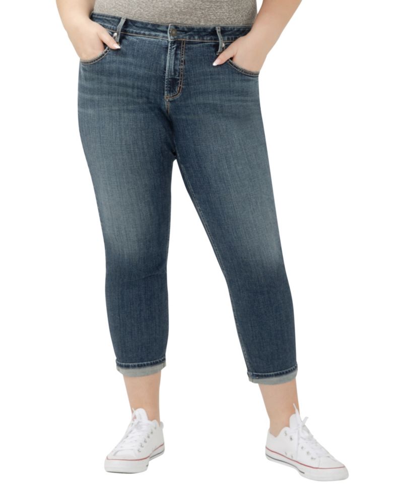 Plus Size Boyfriend Mid Rise Slim Leg Jeans