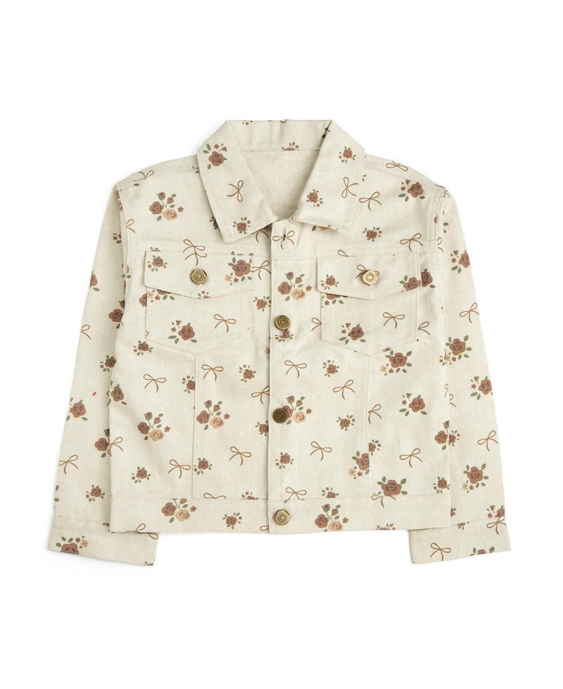 Girls' 4-16 Distressed Floral-Print Denim Jacket