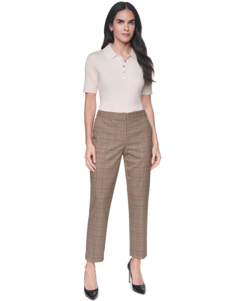 Women's Plaid Mid-Rise Ankle Pants