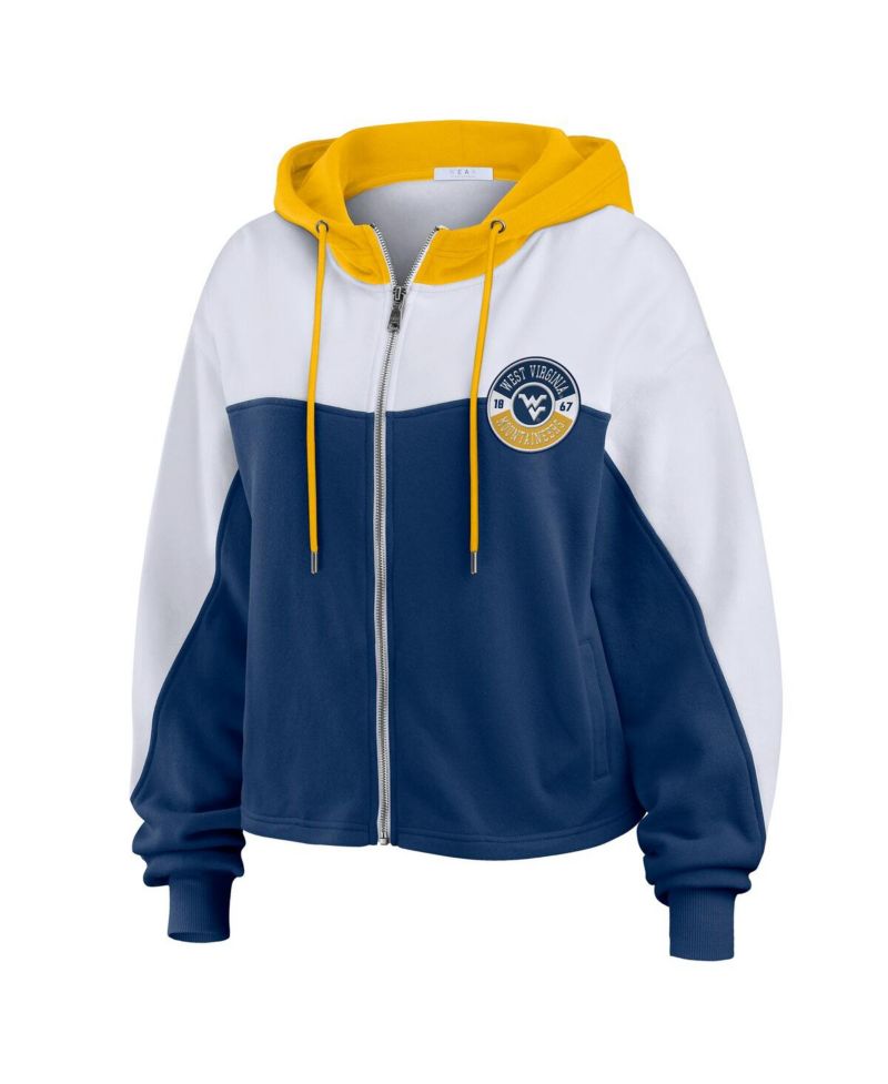 Women's Navy West Virginia Mountaineers Color-Block Full-Zip Hoodie