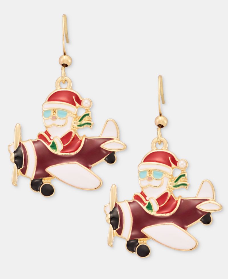 Santa Claus Pilot Plane Drop Earrings