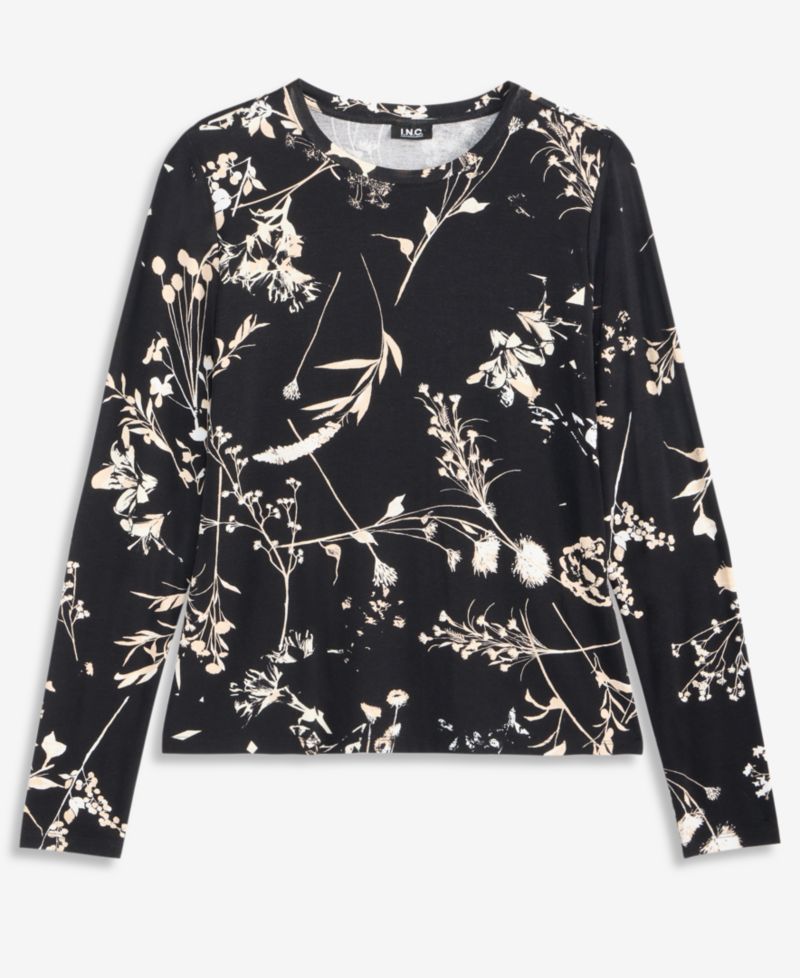Women's Floral-Print Long-Sleeve Crewneck Top