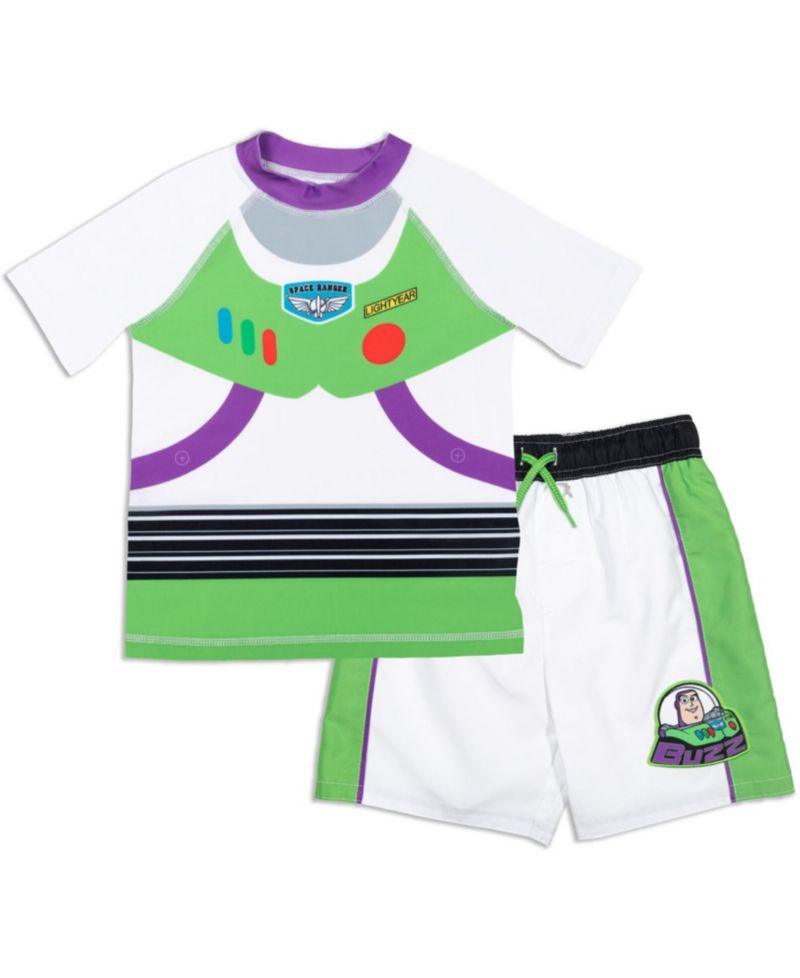 Big Boys Buzz Lightyear Swimwear 2-Piece Rash Guard and Swim Trunks Set