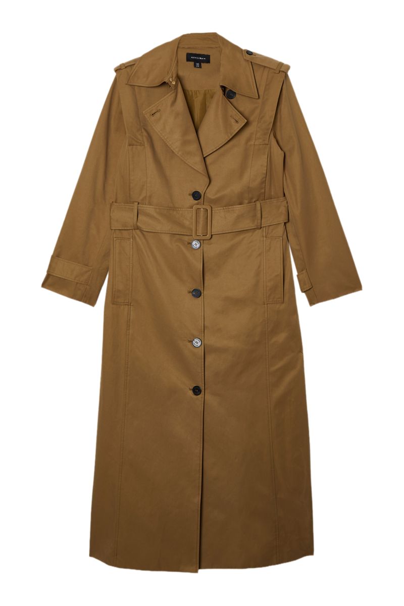 Women's Strong Shoulder Belted Maxi Trench Coat