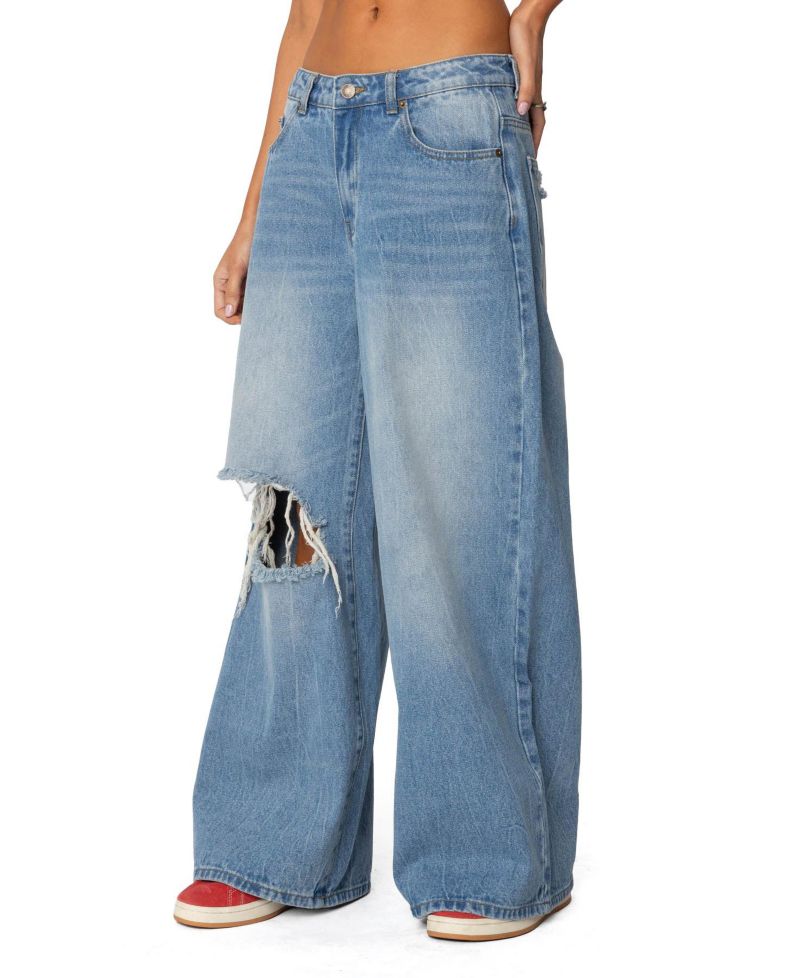 Women's Distressed Low Rise Baggy Jeans