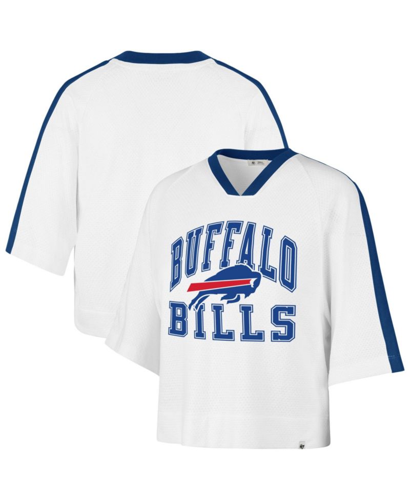 Women's '47 White Buffalo Bills Big Overarch Drop Needle Raglan V-Neck T-Shirt