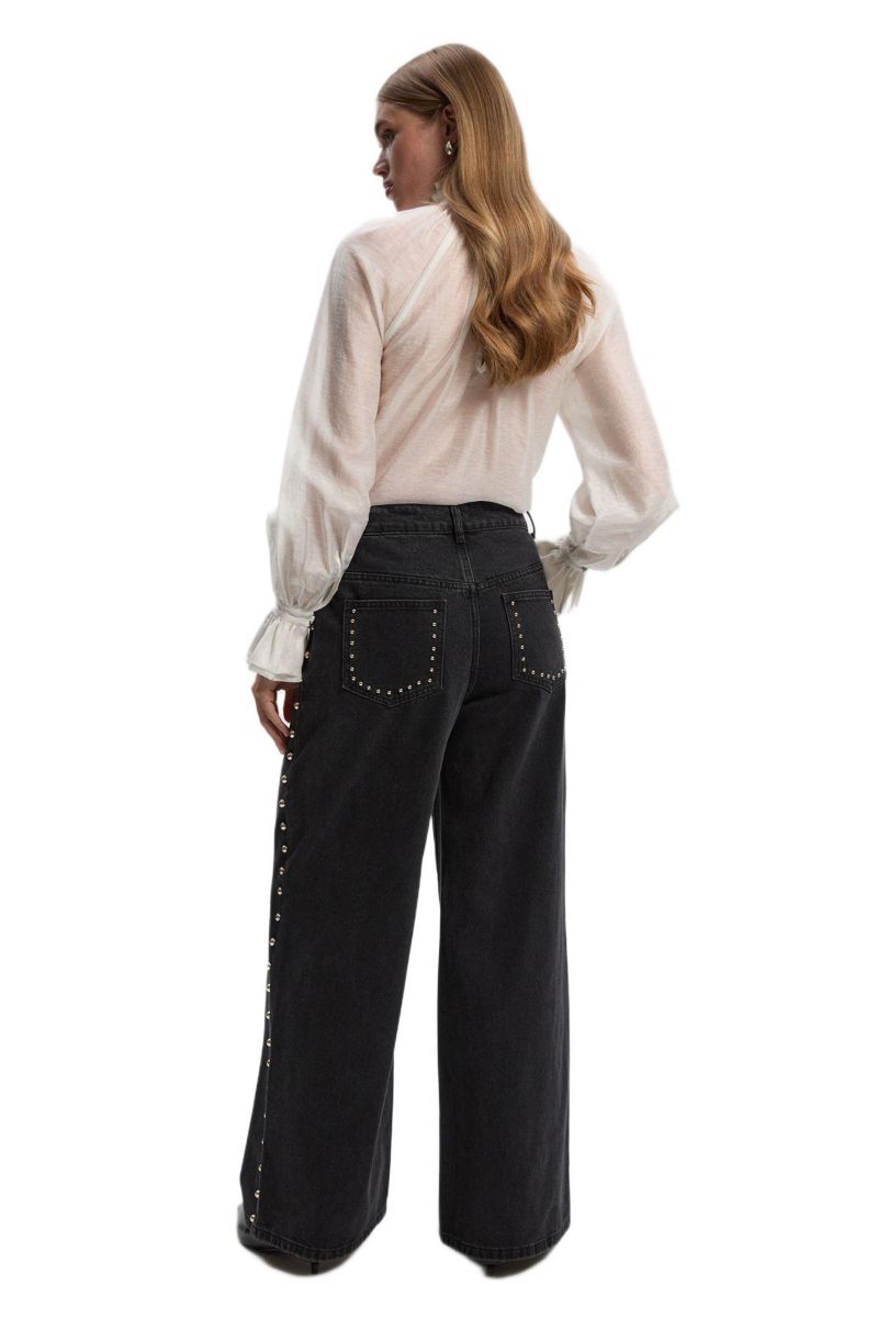 Women's Denim Studded Wide Leg Jeans