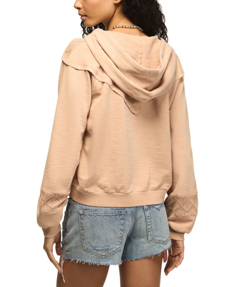 Women's Crochet-Yoke V-Neck Hoodie