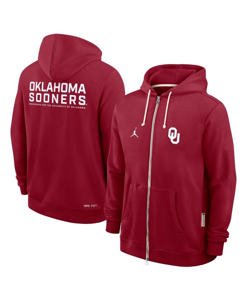 Men's Crimson Oklahoma Sooners 2025 Sideline Performance Full-Zip Hoodie