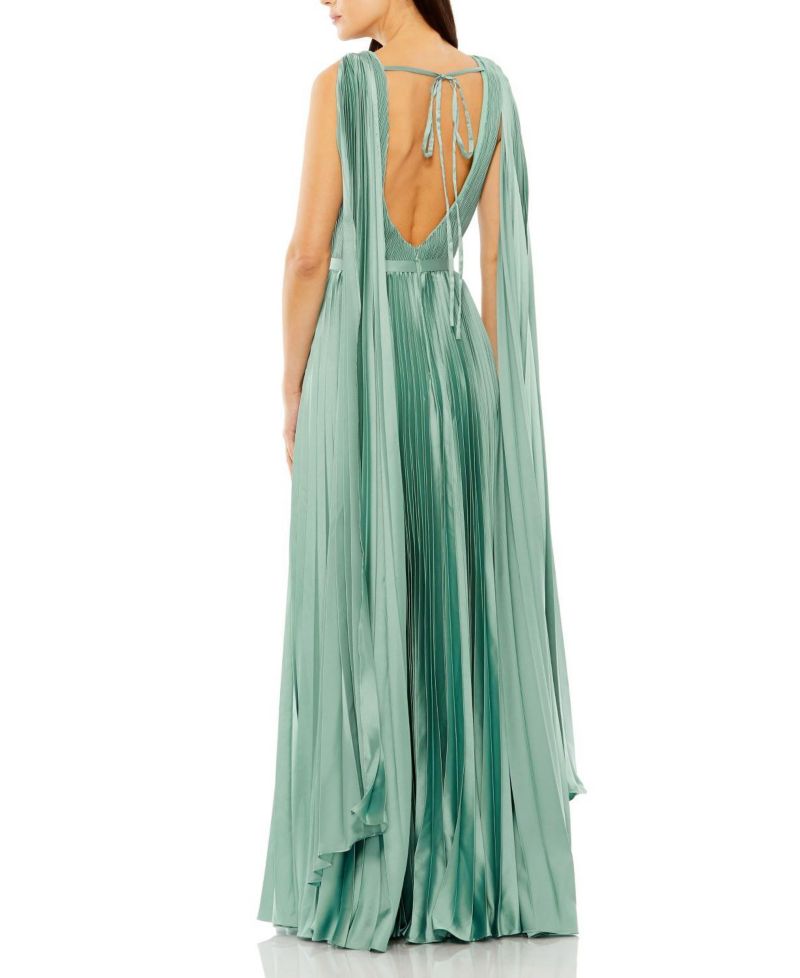 Women's Sleeveless High Neck Cape Back Heat Pleated Gown