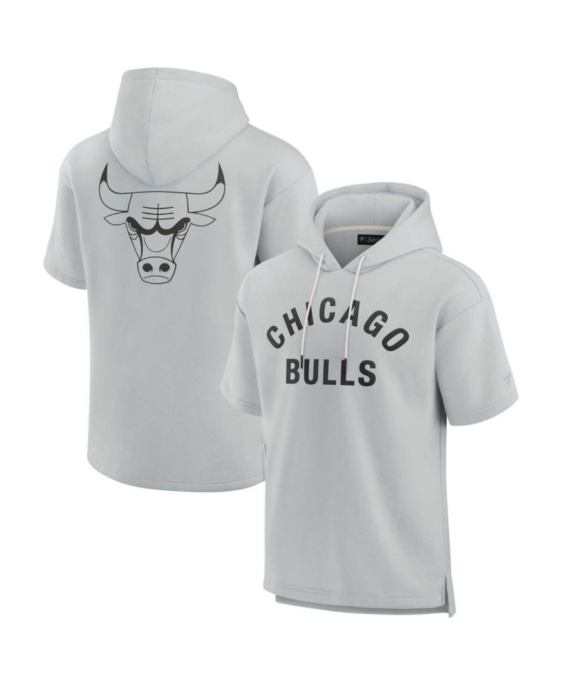 Men's and Women's Gray Chicago Bulls Super Soft Fleece Short Sleeve Pullover Hoodie