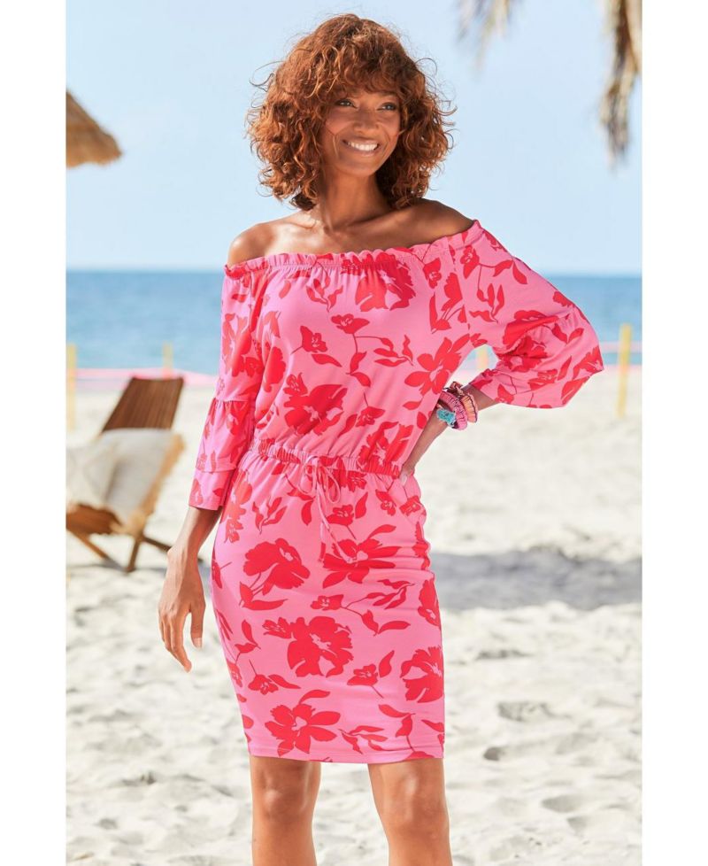 Women's Viscose Floral Print Off Shoulder Multiway Short Dress