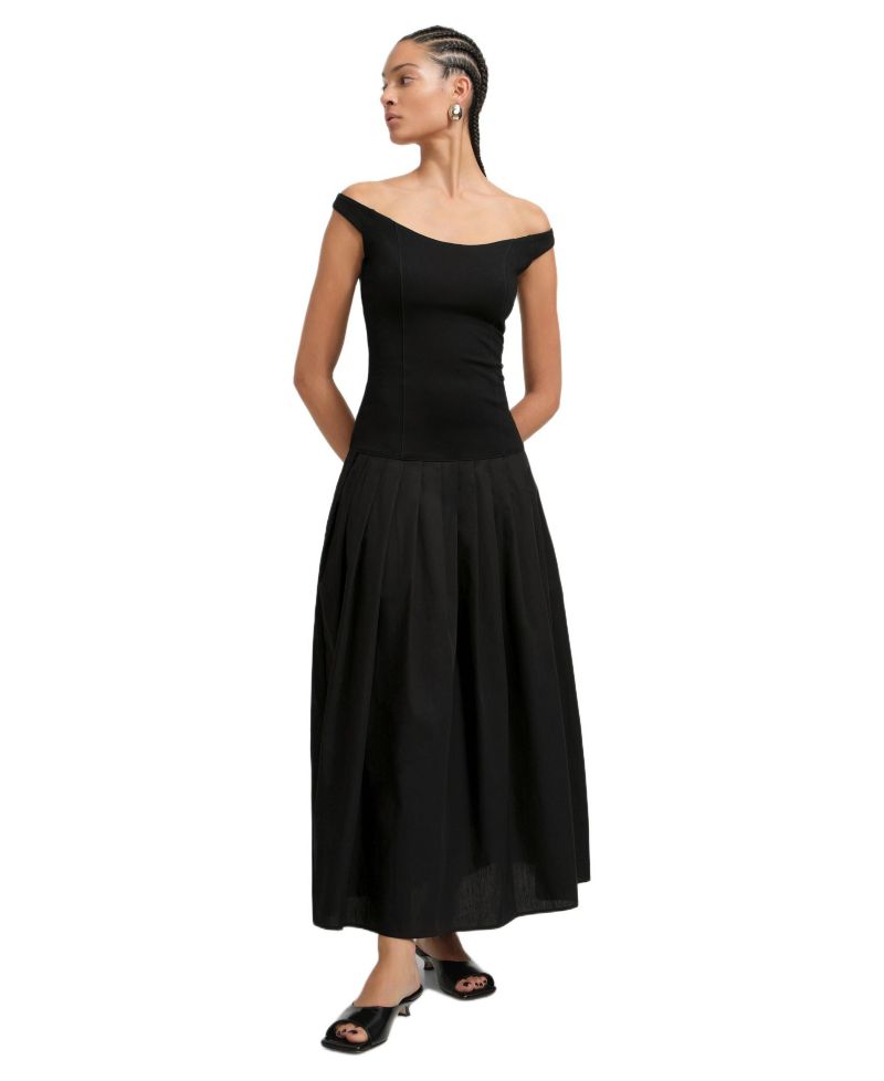 Women's Selene Off-Shoulder Dropped-Waist Pleated Cotton Maxi Dress
