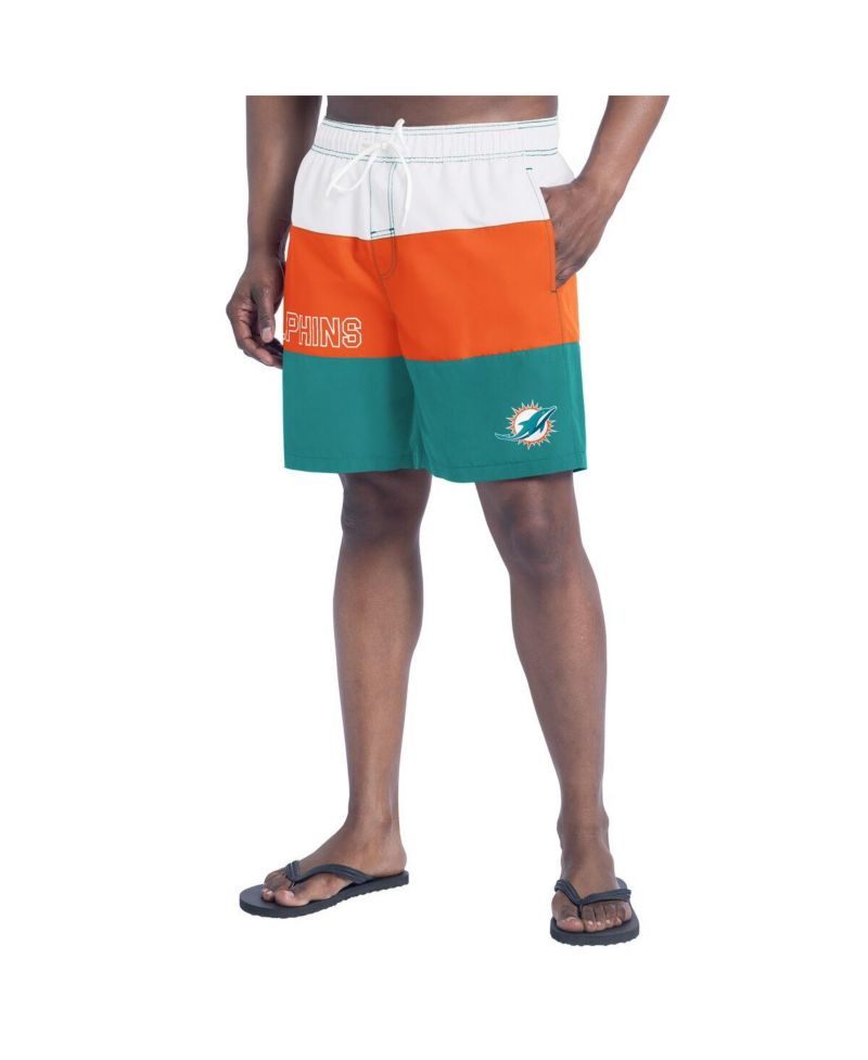 Men's Aqua/Orange Miami Dolphins Sunrise Volley Swim Shorts