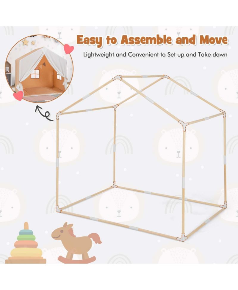 Kids' Castle Play Tent with Solid-Wood Frame and Washable Mat