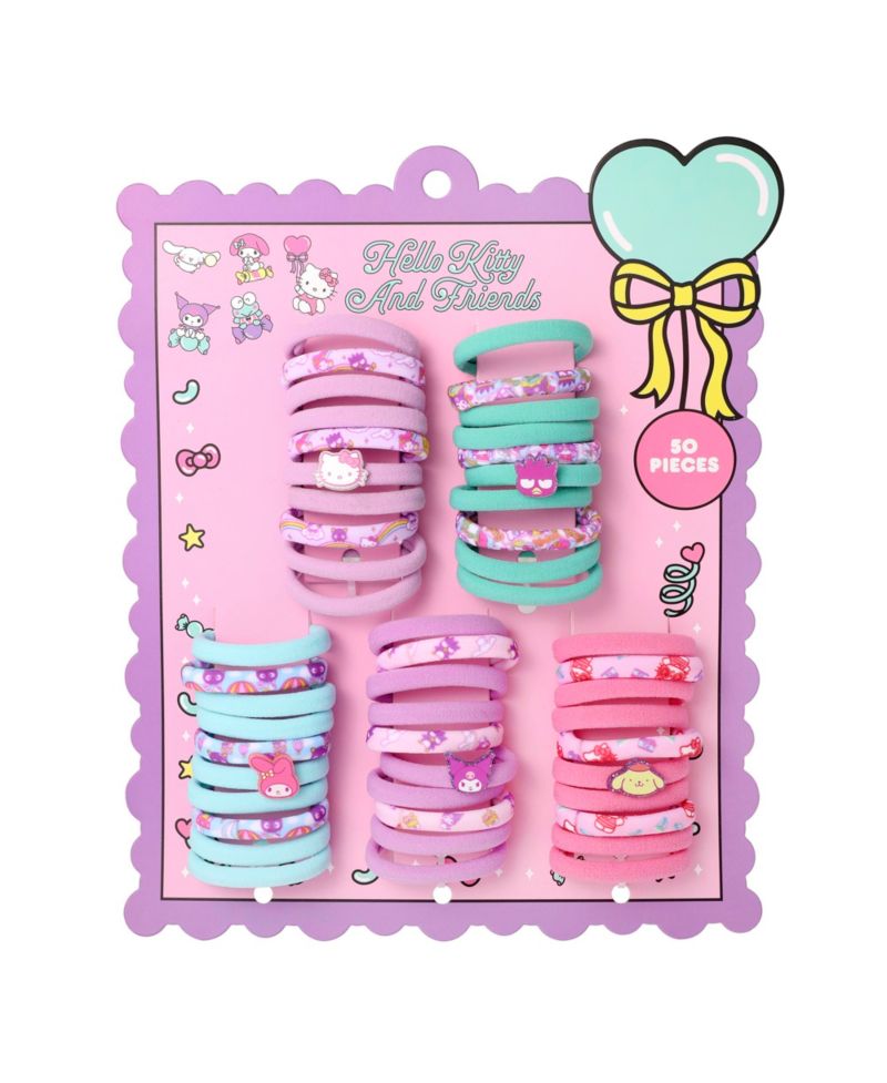 and Friends Hair Ties in Bulk 50 Pieces Official License, Sanrio Hair Accessories with My Melody, Kuromi and More