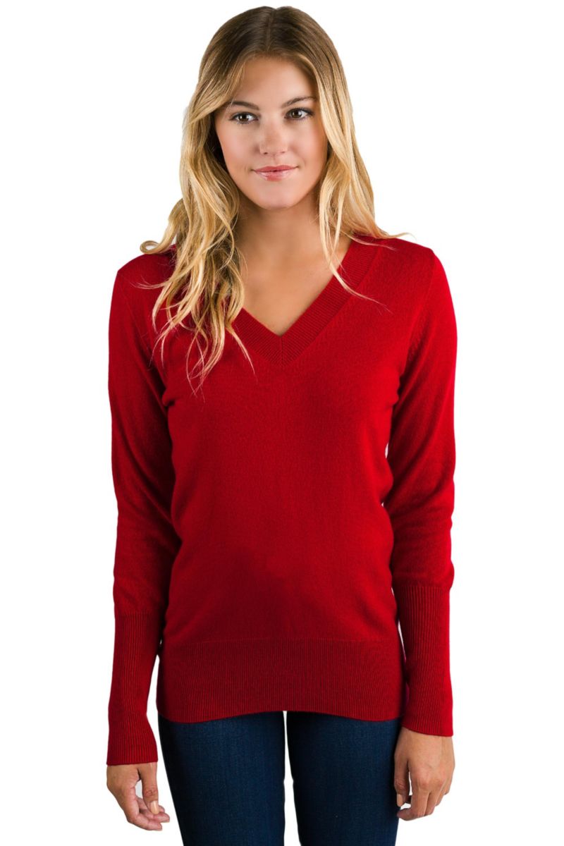 Women's 100% Pure Cashmere Long Sleeve Ava V Neck Pullover Sweater