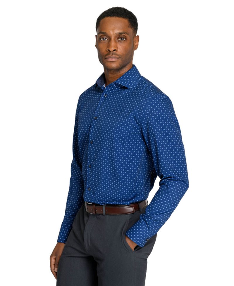 Men's Slim-Fit 4-Way Stretch Floral-Print Dress Shirt