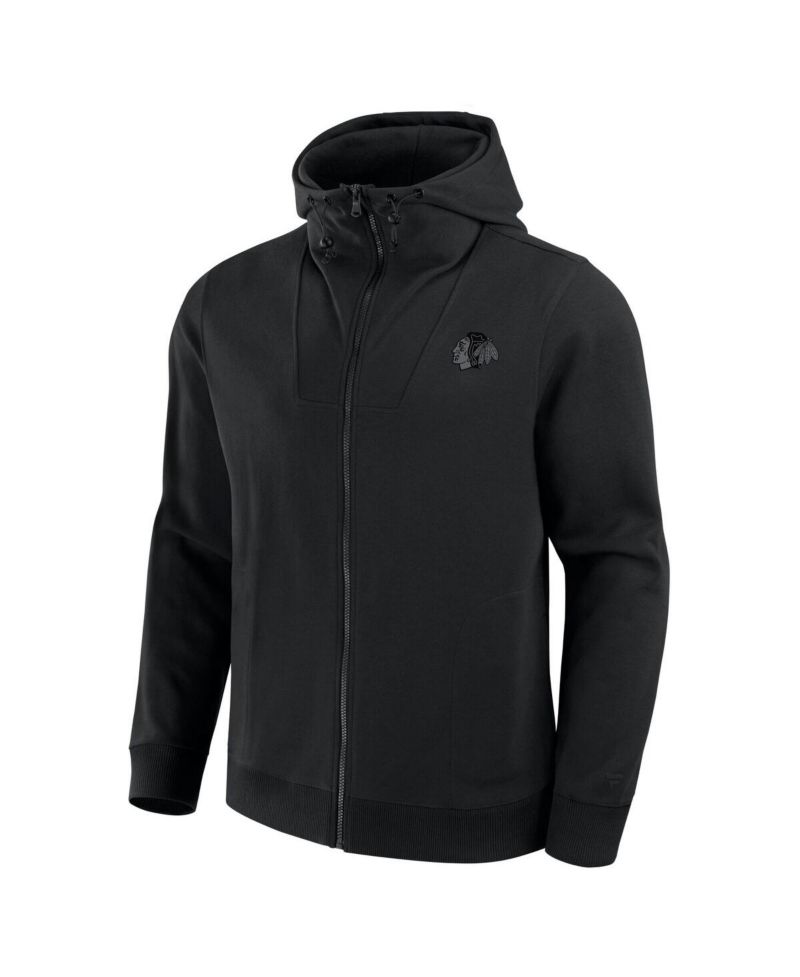 Men's Black Chicago Blackhawks Elements Tonal Primary Tri-Blend Full-Zip Hoodie