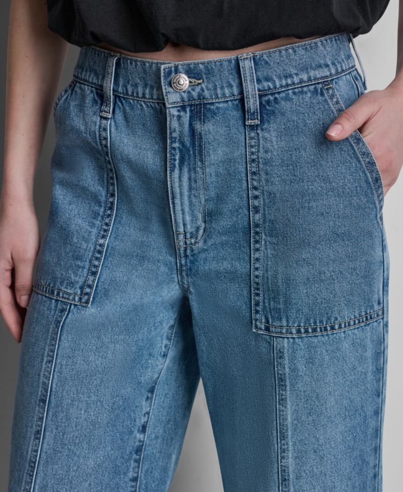 Women's High-Rise Ankle Wide-Leg Utility Cotton Jeans