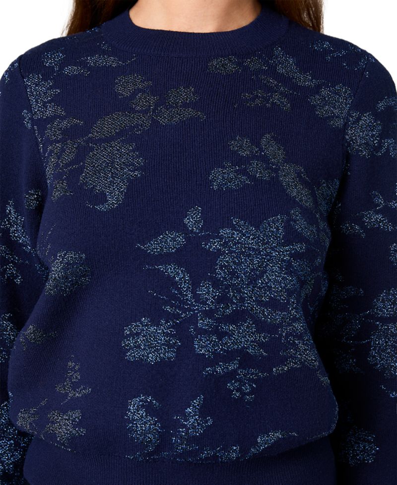 Women's Rory Fleur Long-Sleeve Floral-Print Metallic Pullover