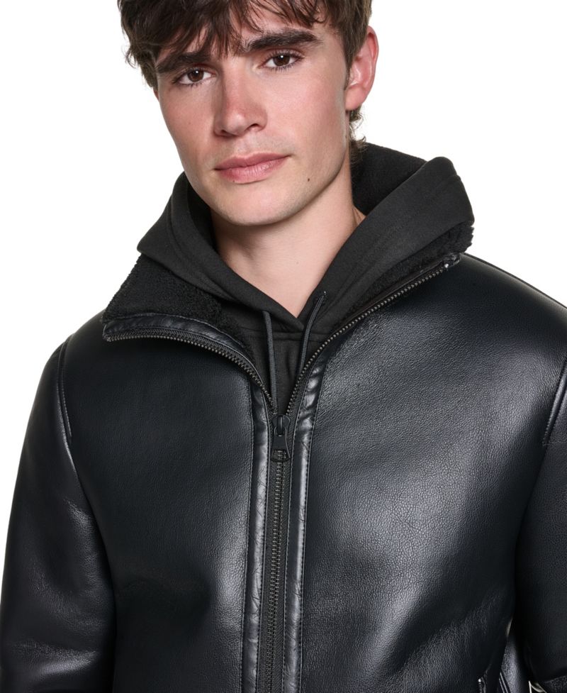 Men's Sherpa-Lined Lightweight Faux Leather Jacket