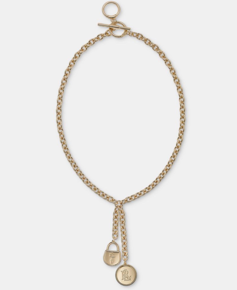 Logo Charm Lariat Necklace, 16"