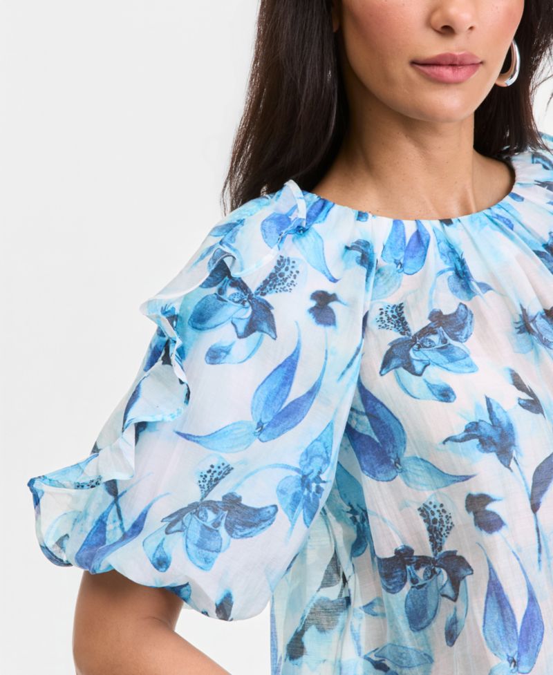 Women's Printed Ruffle-Sleeve Top