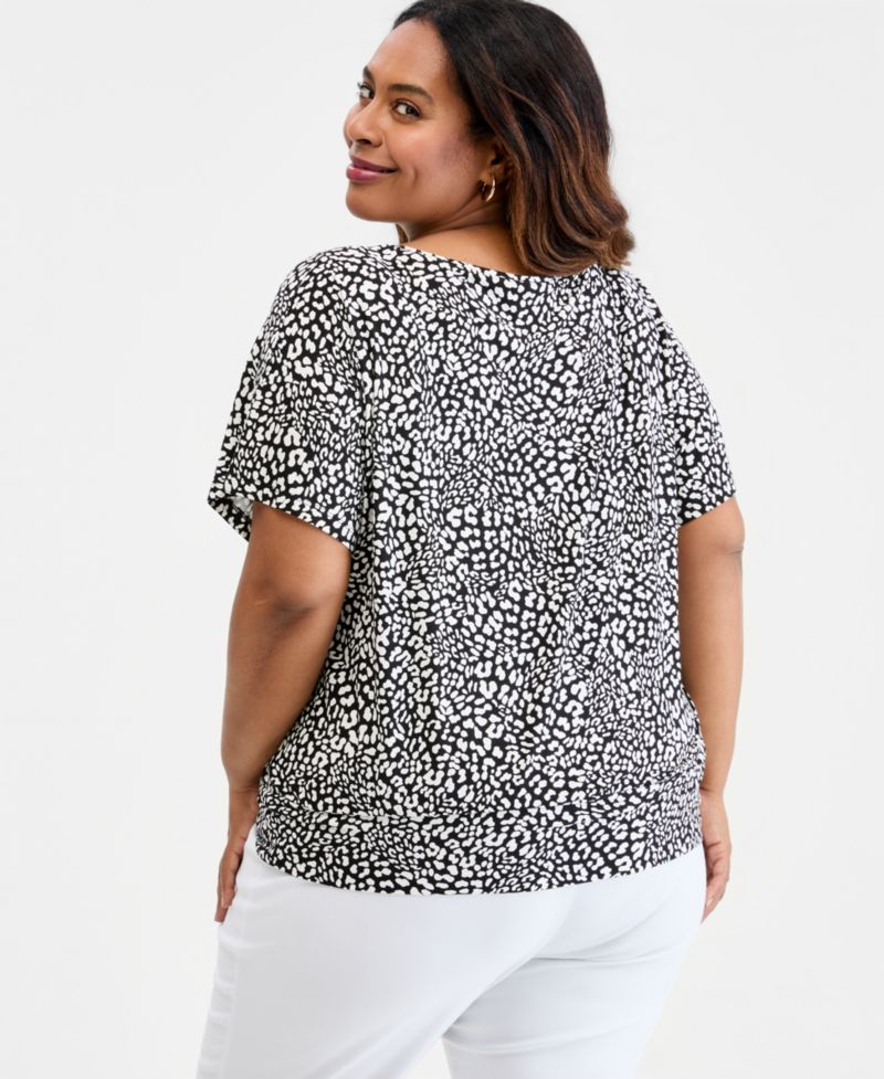 Petite Printed Boatneck Banded-Bottom Knit Top