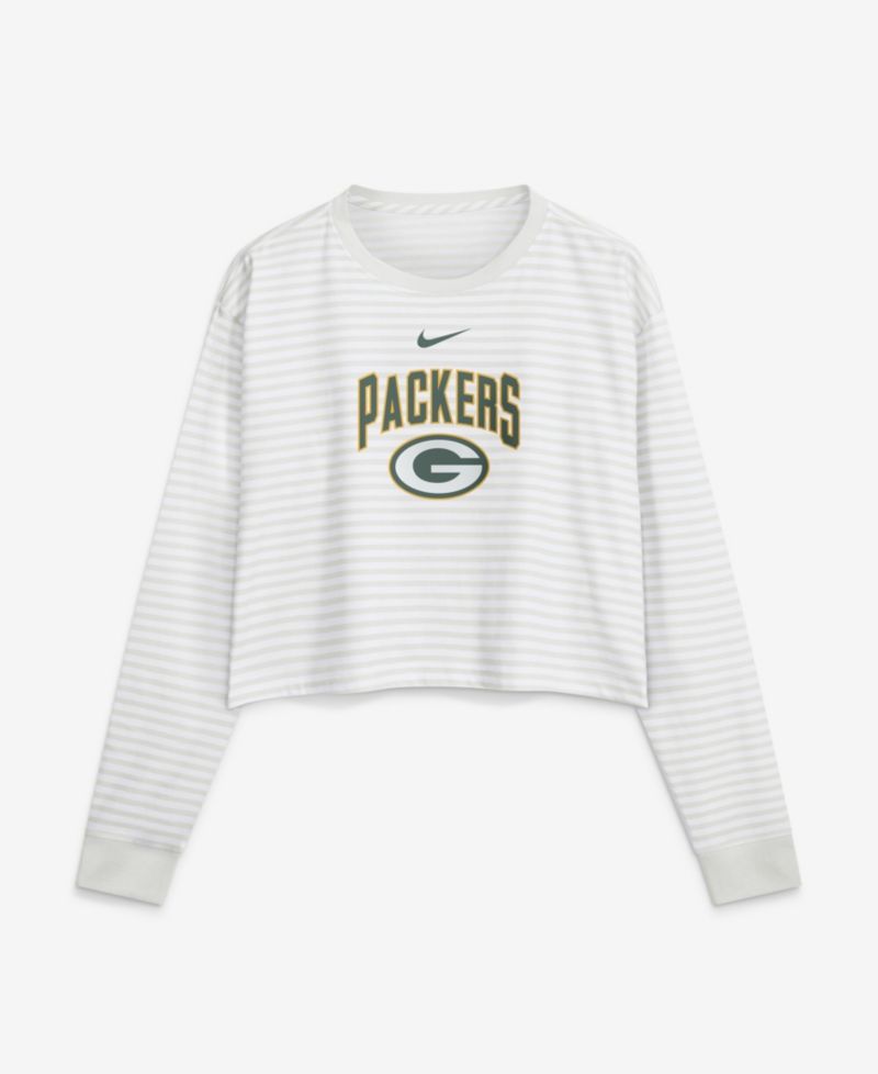 Women's White Green Bay Packers Loose Fit Crop Top