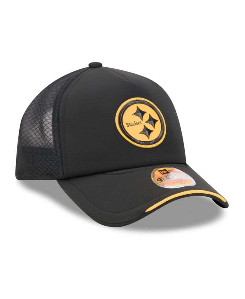 Big Boys and Girls Black Pittsburgh Steelers 2026 Sideline Apex 9FORTY Adjustable Trucker Hat