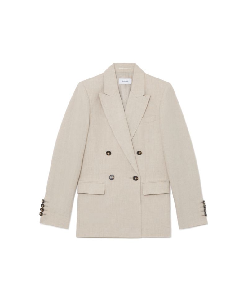 Women's Kit Linen Double-Breasted Peak Lapels Blazer